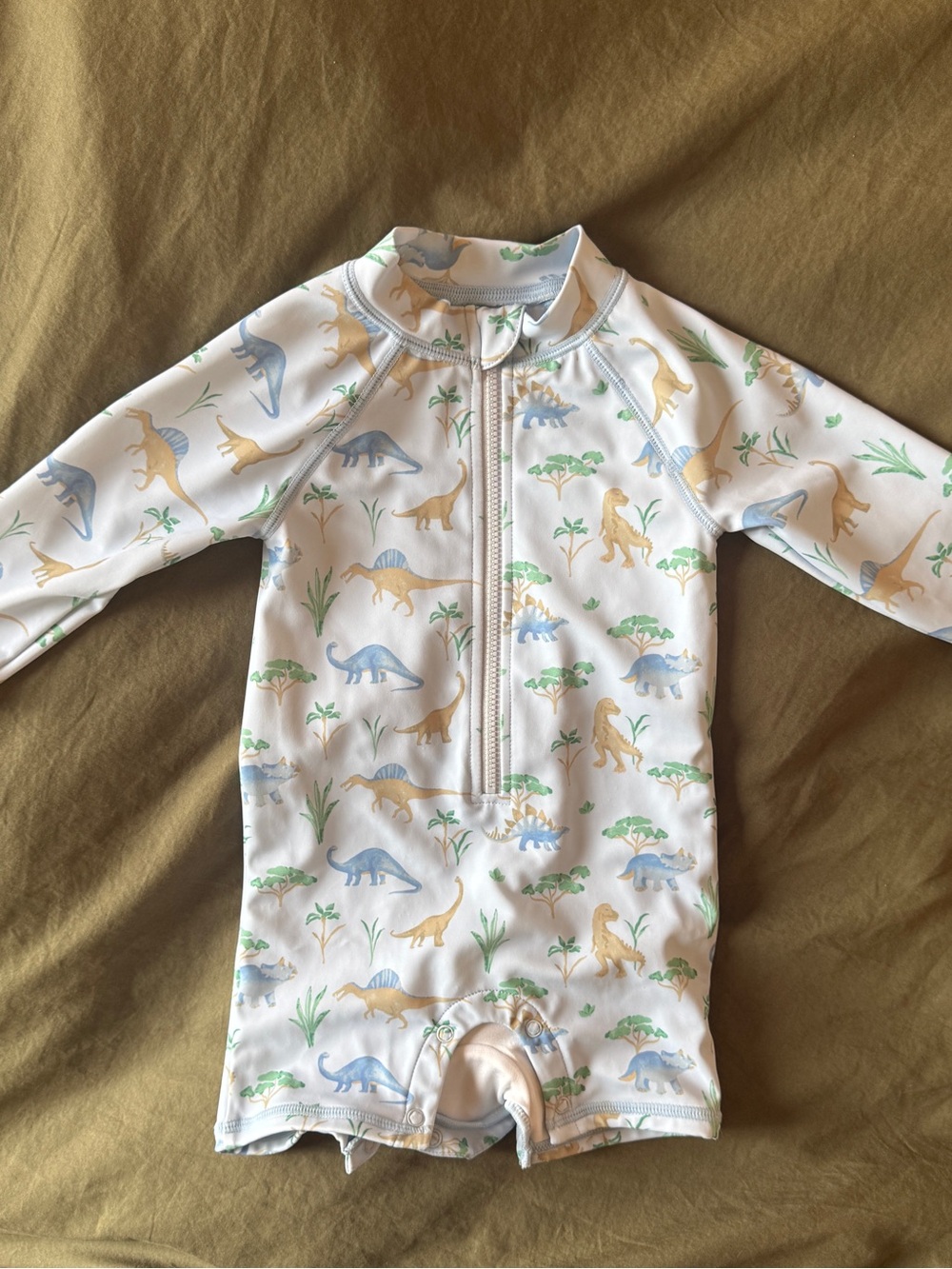 Janie and Jack White Long-Sleeve Dino Print Rashguard - Blue & Tan